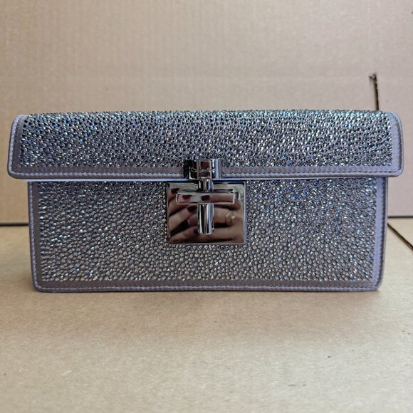 Oscar de la Renta Alibi Slim Crystal Pave Satin Shoulder Bag - Gray - Picture 4 of 9